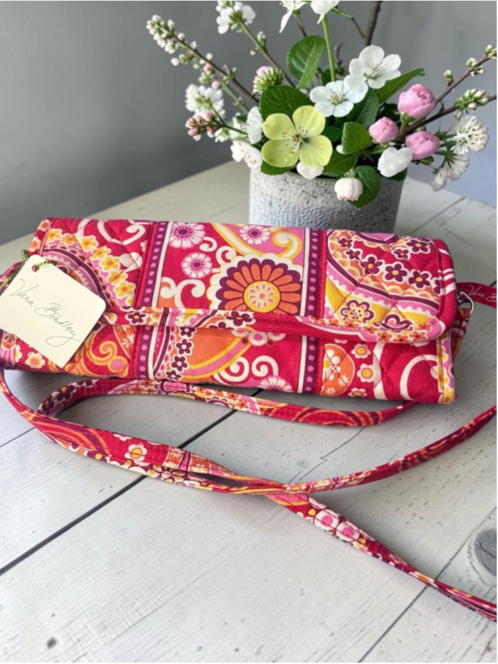 Vera Bradley Trifold Crossbody Wallet | Raspberry Fizz pattern (retired) | NWT
